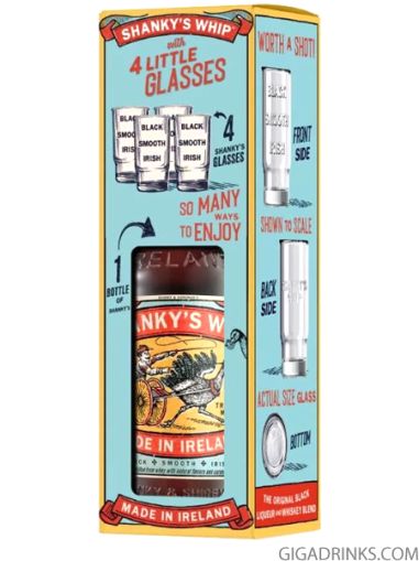 Liqueur and Whiskey Blend Shanky's Whip 0.7 Gift Set with 4 Shot Glasses