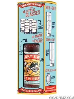 Liqueur and Whiskey Blend Shanky's Whip 0.7 Gift Set with 4 Shot Glasses